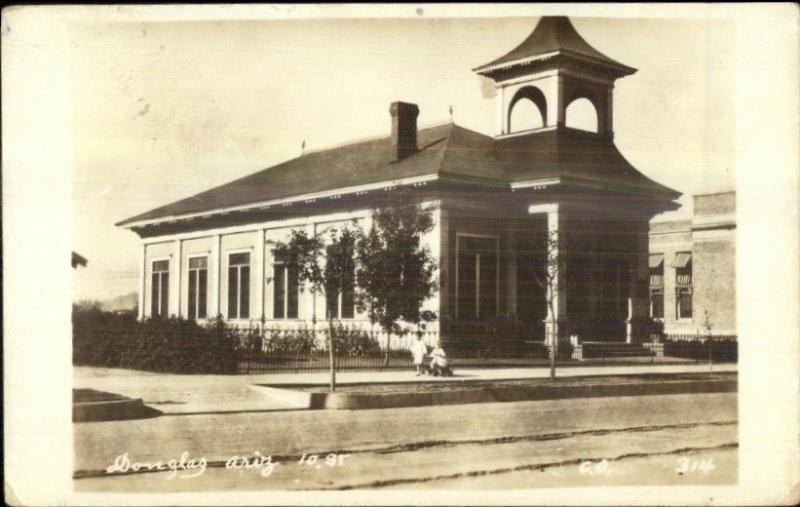 Douglas AZ Town Bldg c1920 Real Photo Postcard