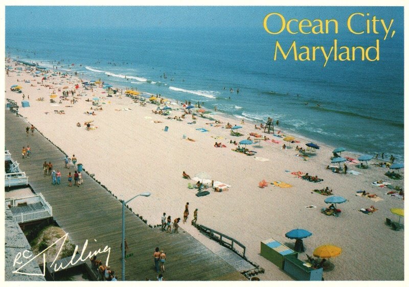 Vintage Postcard Overlooking Beach & Boardwalk From Hotel Ocean City Maryland MD