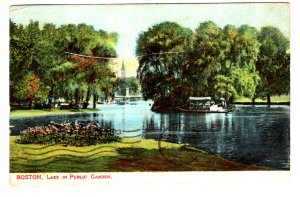 Lake in Public Gardens, Boston, Massachusetts, Used 1908 Flag Cancel