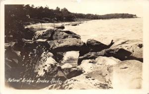 Port Austin Michigan~Natural Bridge (Broken Rocks) along Lake Huron~1930s RPPC