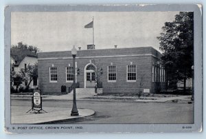 Crown Point Indiana IN Postcard U. S. Post Office Exterior Roadside 1947 Flag