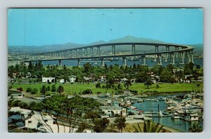 San Diego CA-California, Coronado Bridge, Bay, US Naval Station, Chrome Postcard