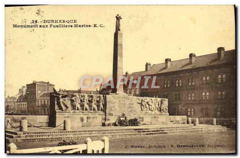 Old Postcard Dunkirk Monument To Fusiliers Marins