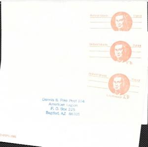 US 3 Pre-stamped addressed Postcards UX 93 Robert Morris