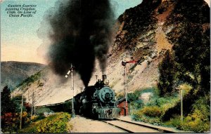 Vtg Eastern Express passing Croydon Utah UT on Union Pacific Line 1910s Postcard