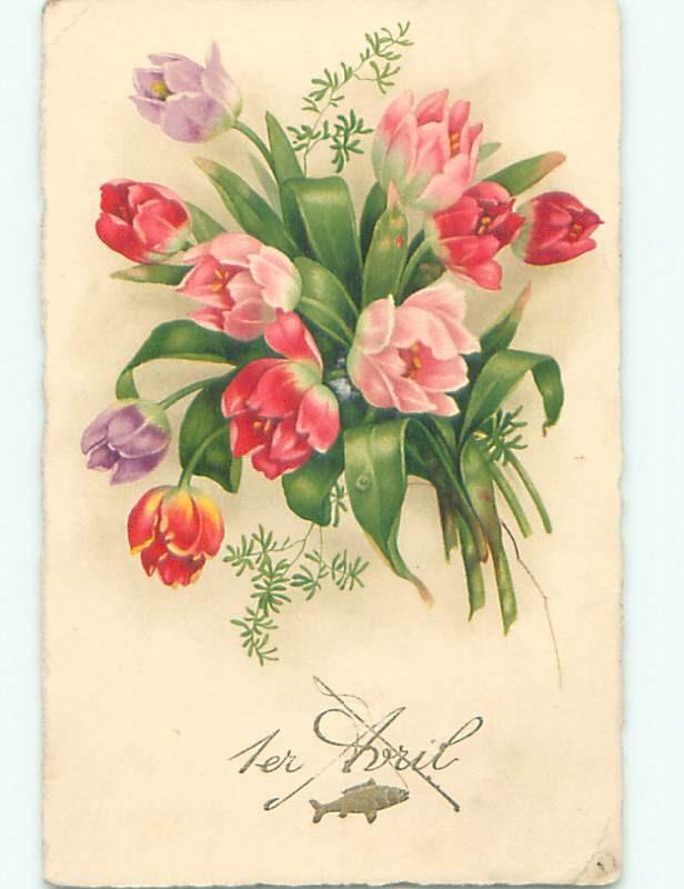 Very Old Foreign Postcard BEAUTIFUL FLOWERS SCENE AA4628