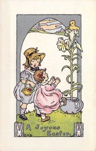 Beautiful Children, Lillies, A Joyous Easter,  Old Post Card