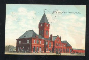 GALESBURG ILLINOIS CB&Q RAILROAD DEPOT TRAIN STATION VINTAGE POSTCARD