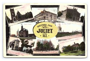 Postcard Greetings From Joliet Illinois Multi View c1910 Postmark