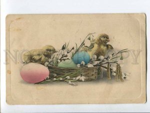 3048906 EASTER Chickens SNOWDROPS w/ Color EGGS vintage RPPC