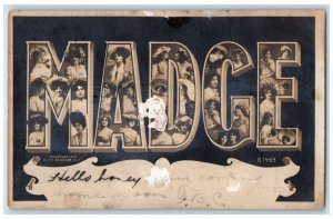 1906 Madge Pretty Ladies Large Letters Rotograph Antique RPPC Photo Postcard 