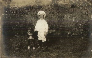 Moscow MI Cancel 1908 - Little Boy Dog & Wagon Real Photo Postcard