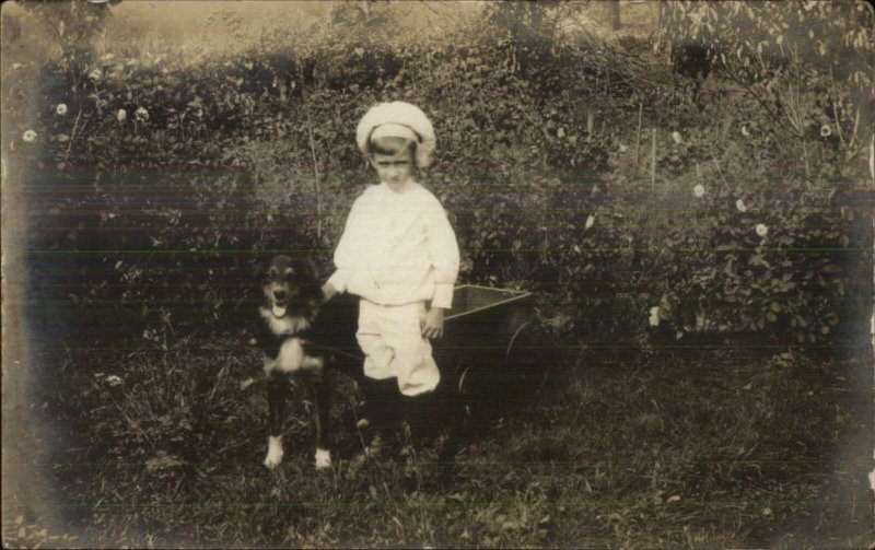 Moscow MI Cancel 1908 - Little Boy Dog & Wagon Real Photo Postcard