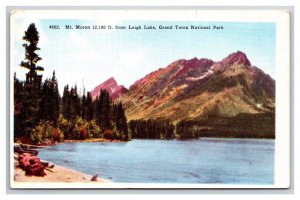 Grand Teton National Park Wyoming WY Leigh Lake Mt Moran UNP WB Postcard Z10