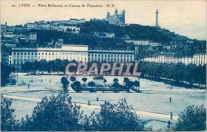 Old Postcard Lyon Bellecour Square and Coteau de Fourviere