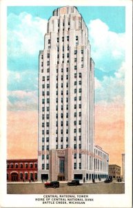 Battle Creek, MI Michigan  CENTRAL NATIONAL BANK & Street View ca1920's Postcard