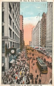 Vintage Postcard 1922 State Street Cor. Madison World's Busiest Chicago Illinois