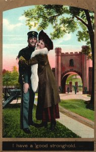 Vintage Postcard Lovers Couple Hugging Missing Him Having A Stronghold