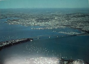 Aerial View Auckland, North Island Harbour Bridge New Zealand Postcard 