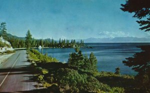 Vintage Postcard Shoreline Highway At Lake Tahoe Inland Jewel Blue Lake