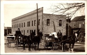 RPPC Swartz Groceries Horse-Drawn Delivery Wagons Early Street Scene