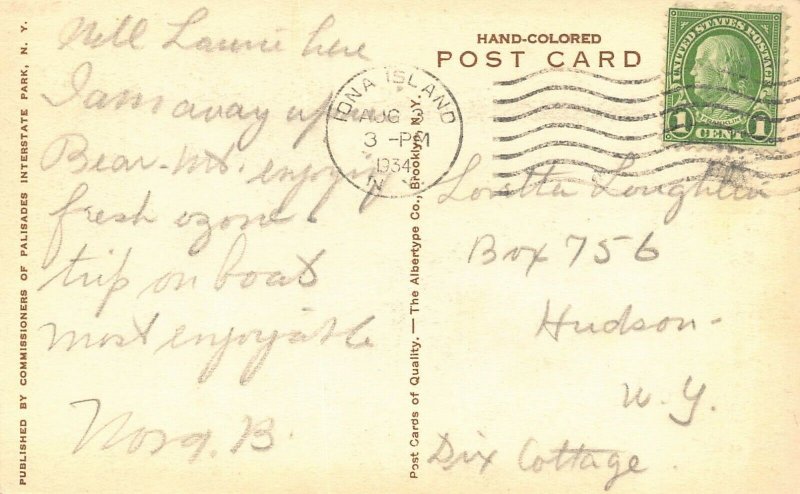 LPS67 BEAR MOUNTAIN New York Hudson River Bridge Hand Colored Postcard