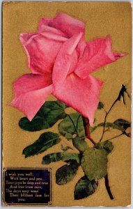 Flower Pink Roses Large Print with Poem Greetings Wishes Card Postcard