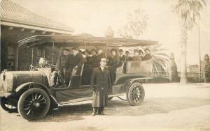 c1910 Florida Tourist Bus Vehicle Palm Tree Tour Driver RPPC Real Photo