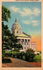 Kansas Topeka View Of State Capitol 1953 Curteich