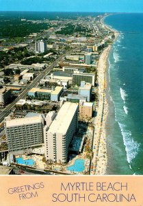 South Carolina Greetings From Myrtle Beach With Aerial View Of South End Of B...