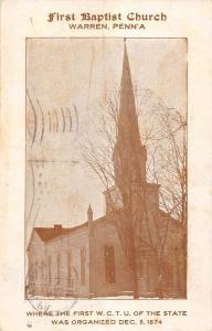 Warren Pennsylvania First Baptist Church Street View Antique Postcard K90320