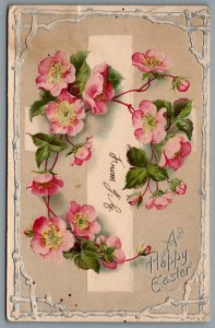 Postcard Easter c1906 A Happy Easter Cross With Flowers Embossed