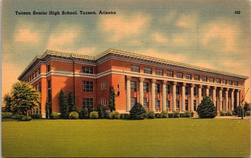 Tucson Senior High School Arizona AZ Linen Postcard VTG UNP Tichnor Vintage 