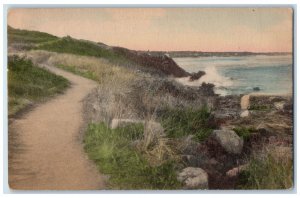 c1940 Marginal Way Cliff Rock Water Waves Road Ogunquit Maine Vintage Postcard 