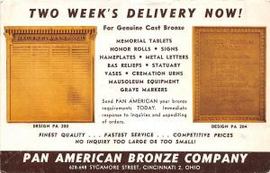 D63/ Advertising Postcard c1930s Cincinnati Ohio Pan American Bronze Company