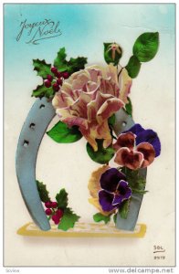 RP, Joyeux Noel, Horseshoe Decorated With Flowers, 1920-1940s