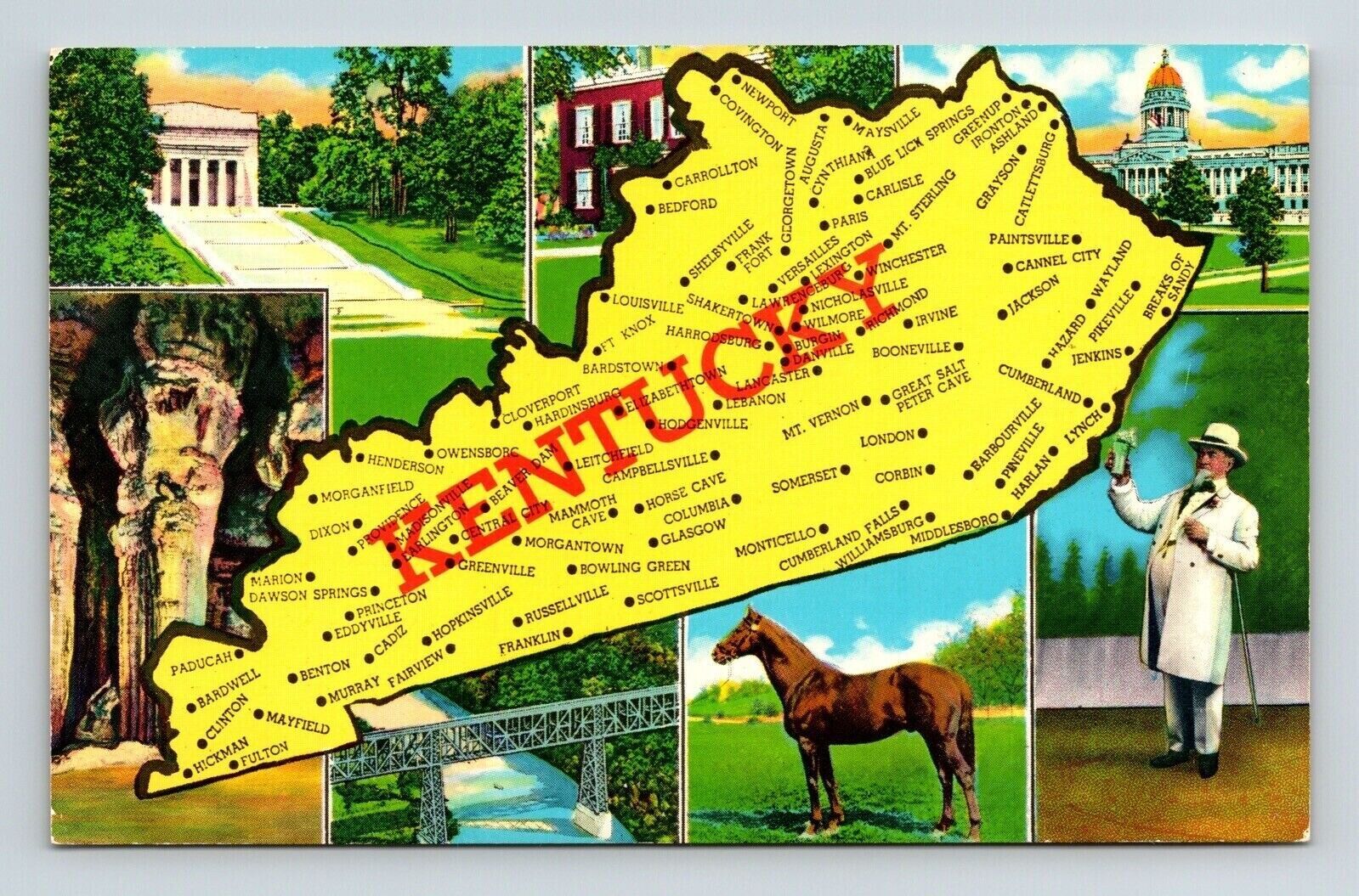 Kentucky Blue Grass State Map Multi View Scenic Landmarks Cities DB
