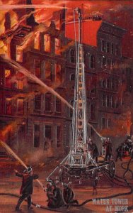 c. 1909,  Water Tower At Work, Firefighters, Fighting,  Embossed, Old Postcard