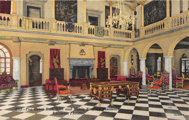 Sarasota Florida~John & Mable Ringling Residence Great Hall~Vintage Furniture