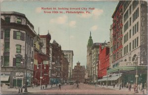 Postcard Market St Looking Toward City Hall from 10th St  Philadelphia PA