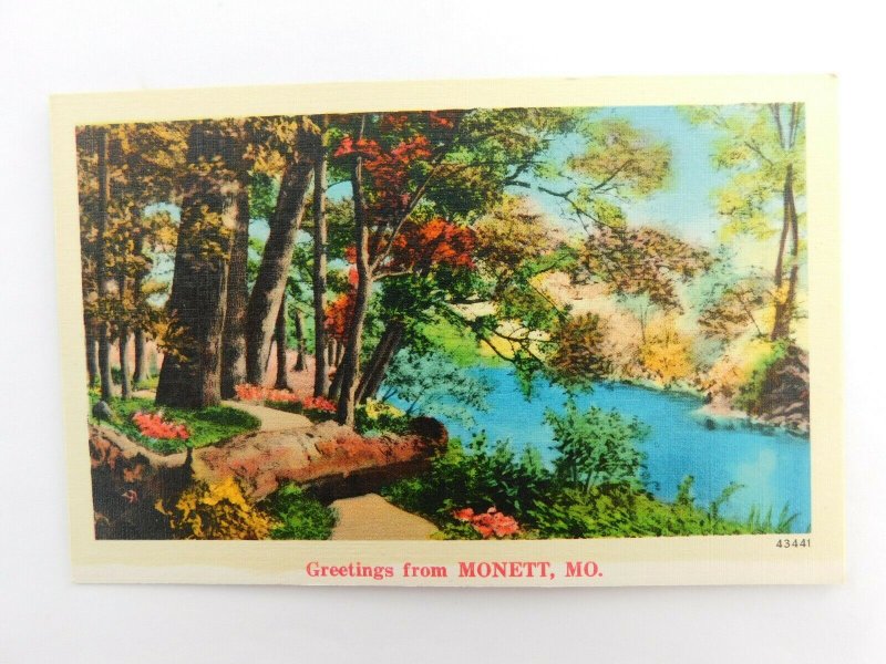 Greetings From Monett Missouri River Nature Linen Vintage Postcard