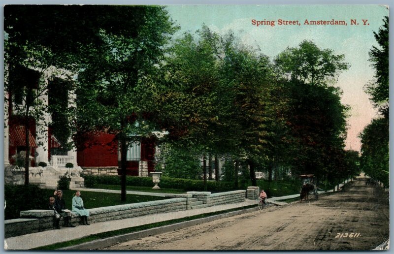AMSTERDAM NY SPRING STREET 1911 ANTIQUE POSTCARD