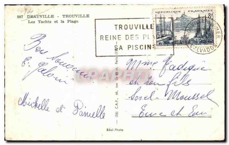 Old Postcard Deauville Trouville Yachts and Beach Boat