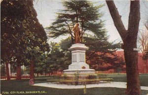 Sacramento California c1910 Postcard City Plaza AJ Stevens Statue