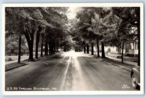 Dillsboro Indiana IN Postcard RPPC Photo US 50 Through Street View Cars Cline