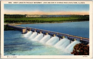 Great Lakes-to-the-Gulf Waterway Locks Dam Starved Rock State Park Postcard W35