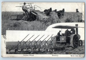 1912 Moose Jaw Saskatchewan Canada Postcard Cutting Wheat Breaking Farming Farm