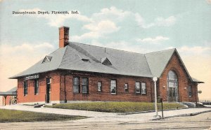 Plymouth, IN Indiana  PENNSYLVANIA RAILROAD DEPOT  Train Station  1918 Postcard 