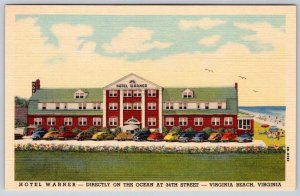 1948 HOTEL WARNER OCEANFRONT VIRGINIA BEACH VA DANCING NIGHTLY LINEN POSTCARD