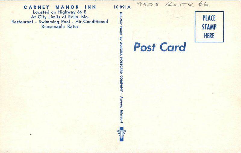 Aurora Carney Manor Inn roadside 1950s Rolla Missouri postcard 2404